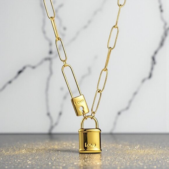 🆕️Padlock Pendant 18K Gold Plated Stainless Steel Trendy Layering Necklace - Picture 8 of 8